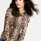 Blusa de malha com estampa de leopardo feminina INC International Concepts, marrom, tamanho grande