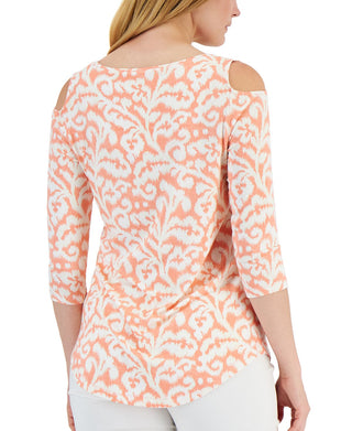 JM Collection Women's Floral Print Jacquard Top Pink Size Petite Large