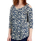 Blusa feminina estampada Burnout da coleção JM, azul, tamanho grande
