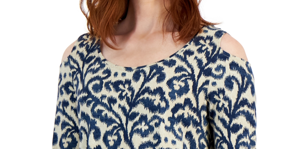 Blusa feminina estampada Burnout da coleção JM, azul, tamanho grande