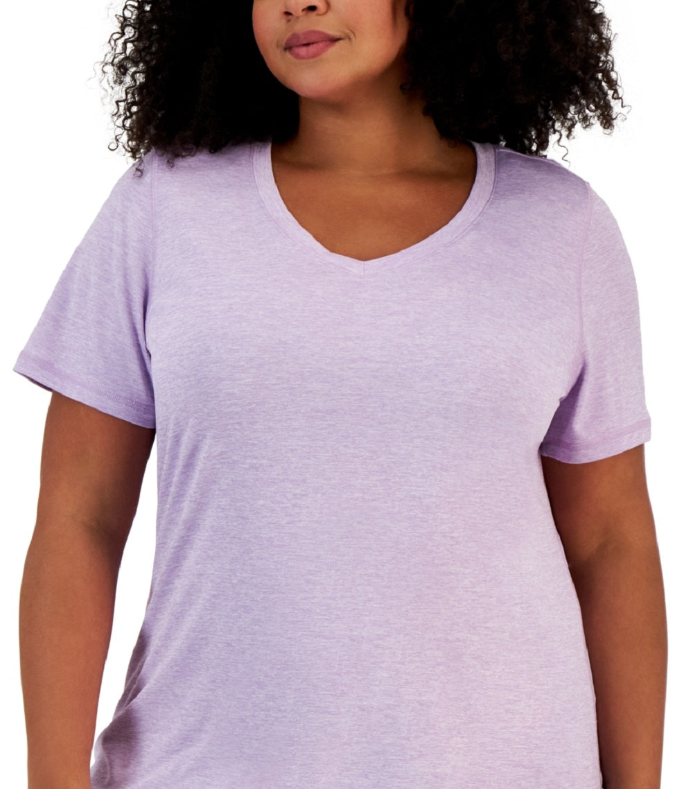 Camiseta feminina ID Ideology Rapidry com decote em V e manga curta, roxa, tamanho 2X