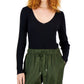 Suéter feminino canelado com ombros bufantes da INC International Concepts, preto, tamanho X-G