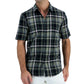 Camisa xadrez xadrez Panamá masculina Alfani, manga curta, verde, tamanho médio