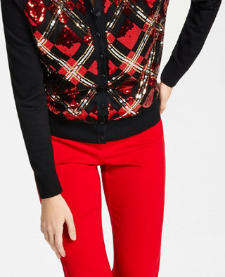 Charter Club Women's Diamond Sequined Cardigan Red Size Medium