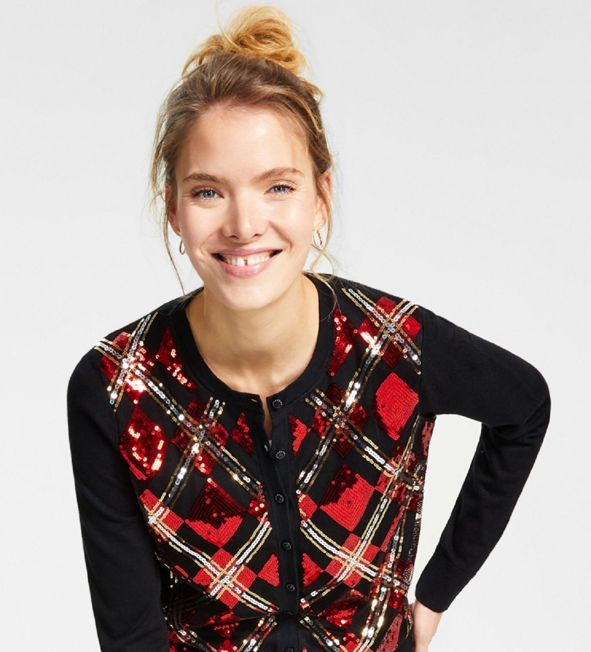 Cardigan feminino com lantejoulas e diamantes Charter Club, vermelho, tamanho extragrande