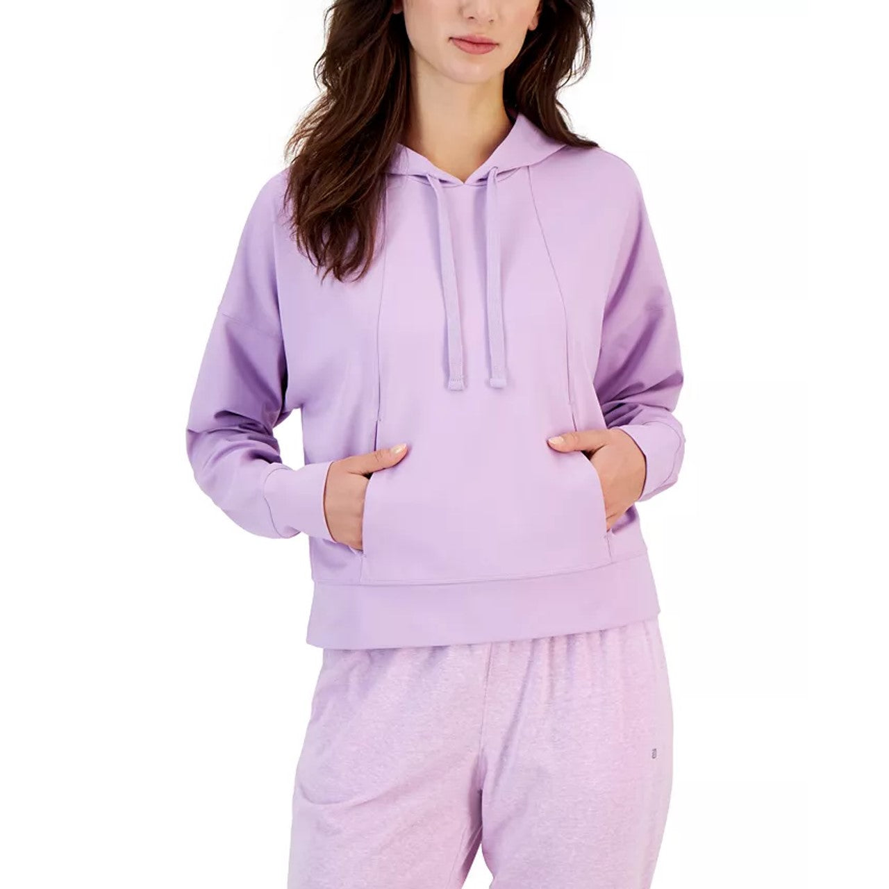 ID Ideology Moletom com capuz feminino, bolso e ombro caído, roxo, tamanho médio