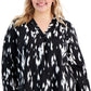 Blusa feminina Alfani com estampa decote em V, cano alto e baixo, preta, tamanho 2X