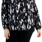 Blusa feminina Alfani com estampa decote em V, cano alto e baixo, preta, tamanho 2X