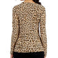 Blusa feminina com estampa de leopardo e franzido frontal, marrom, tamanho X-S