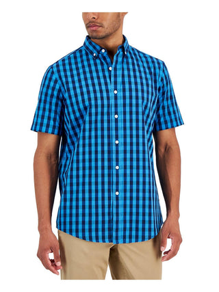 Camisa xadrez masculina de manga curta Club Room, azul, tamanho XXX-G