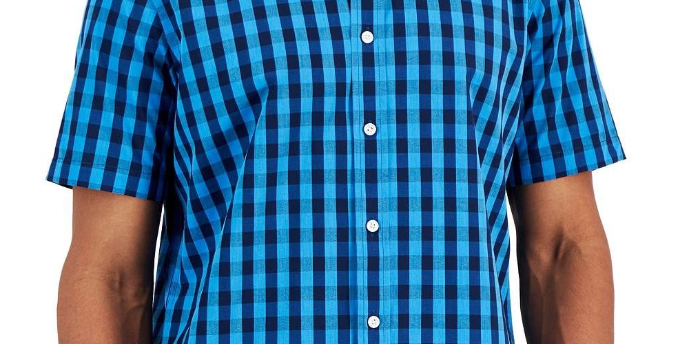 Camisa xadrez masculina de manga curta Club Room, azul, tamanho XXX-G