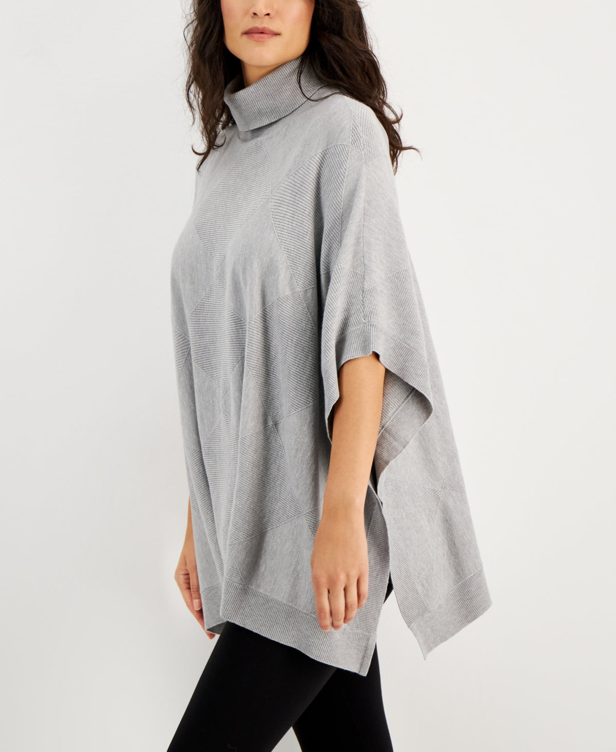 Alfani Poncho Suéter Feminino Gola Alta Cinza Tamanho X-G