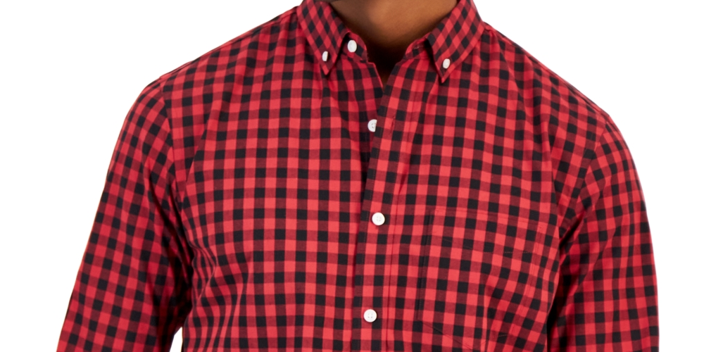 Camisa de popeline xadrez com botões Grant Classic Fit Club Room Masculina, vermelha, tamanho médio