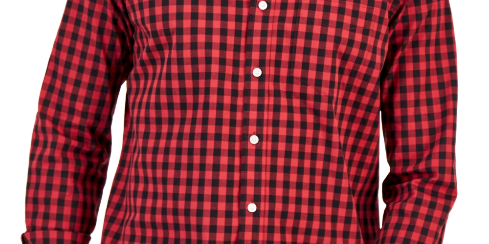 Camisa de popeline xadrez com botões Grant Classic Fit Club Room Masculina, vermelha, tamanho médio