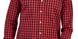 Camisa de popeline xadrez com botões Grant Classic Fit Club Room Masculina, vermelha, tamanho médio