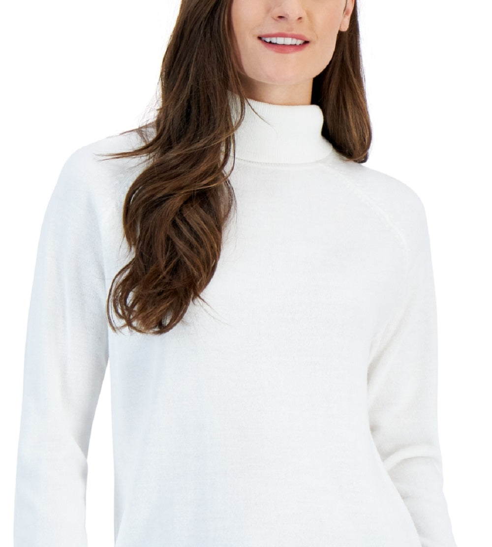 Karen Scott Blusa de gola alta Luxesoft feminina, branca, tamanho médio