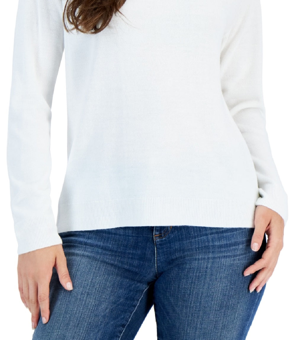Karen Scott Blusa de gola alta Luxesoft feminina, branca, tamanho médio