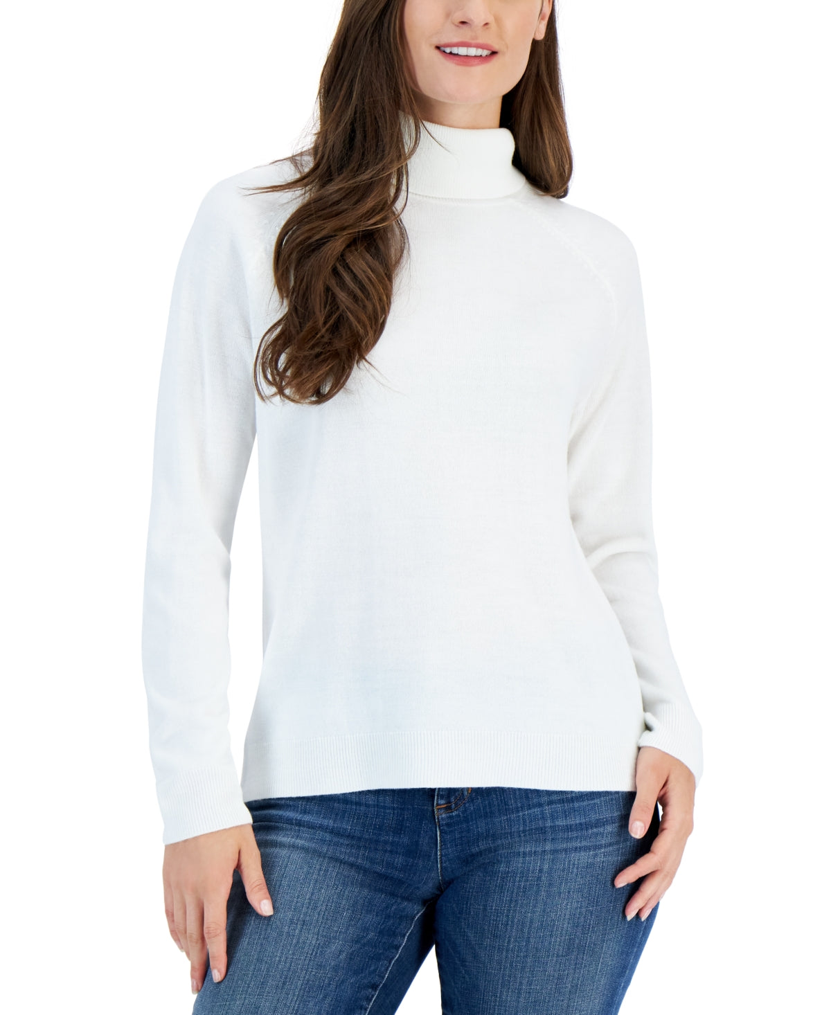 Karen Scott Blusa de gola alta Luxesoft feminina, branca, tamanho médio