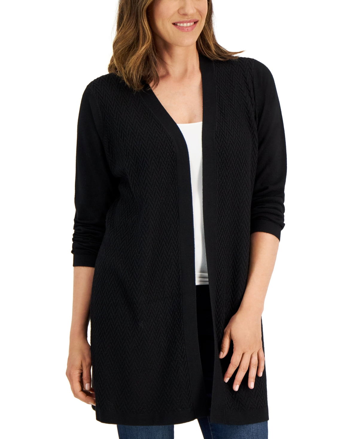 Karen Scott Cardigan Feminino com Ponto Aberto e Frente Aberta, Preto, Tamanho Médio