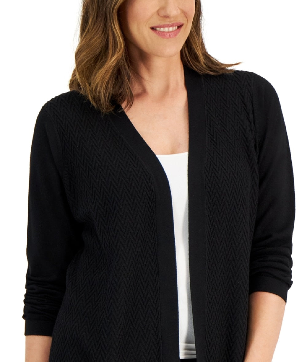 Karen Scott Cardigan Feminino com Ponto Aberto e Frente Aberta, Preto, Tamanho Médio