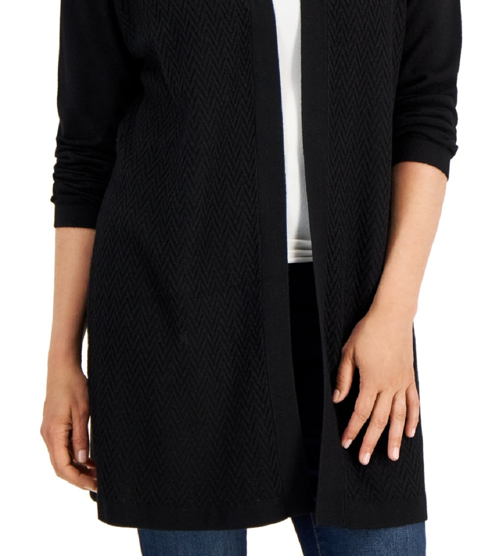 Karen Scott Cardigan Feminino com Ponto Aberto e Frente Aberta, Preto, Tamanho Médio