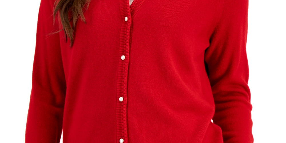 Karen Scott Cardigan Feminino com Gola Redonda e Botões Perolados, Tamanho Médio