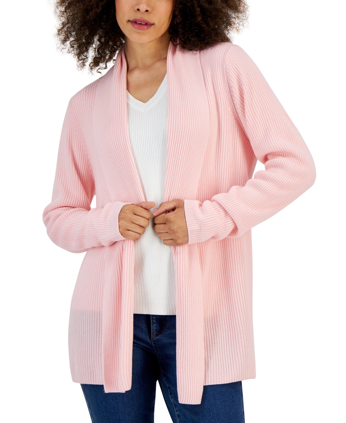 Karen Scott Cardigan longo feminino com gola xale rosa tamanho XS
