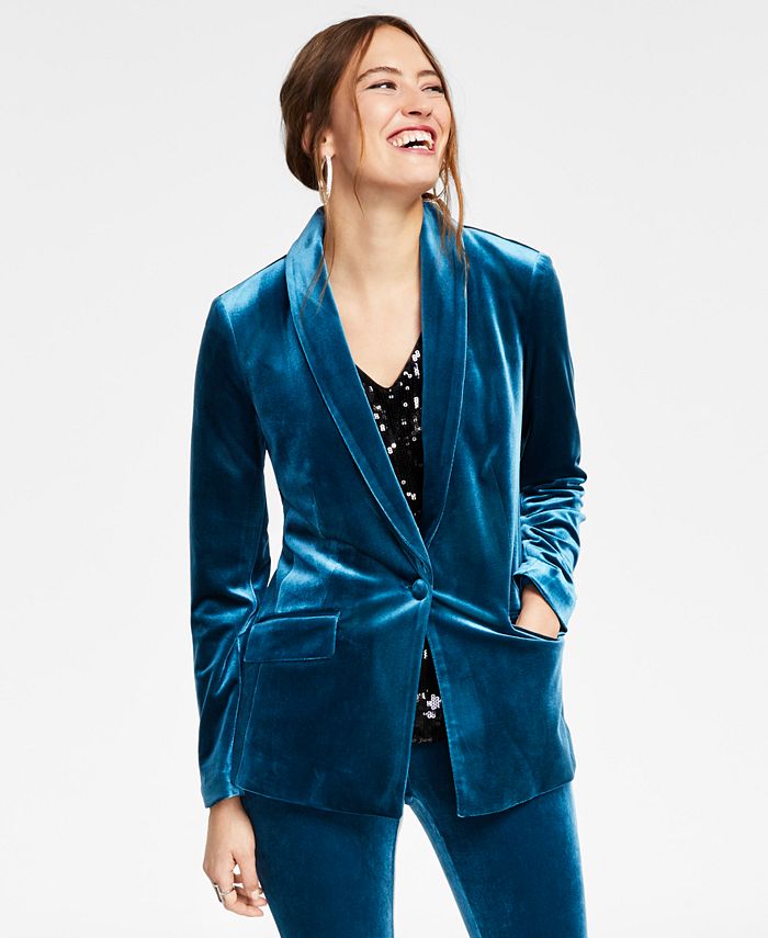 Blazer de veludo feminino azul INC International Concepts, tamanho XL