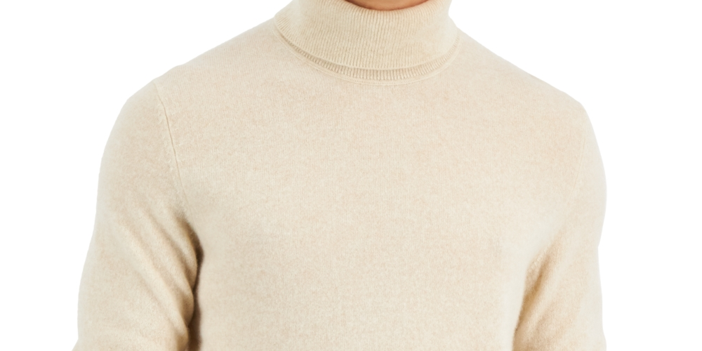Suéter de cashmere masculino Club Room com gola alta, bege, tamanho grande