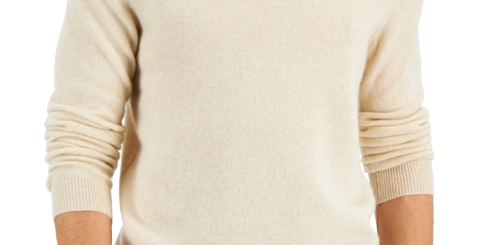 Suéter de cashmere masculino Club Room com gola alta, bege, tamanho grande