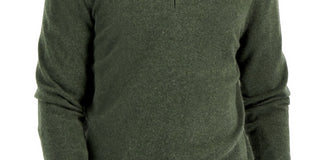 Suéter masculino de cashmere com zíper de um quarto, verde, tamanho extragrande