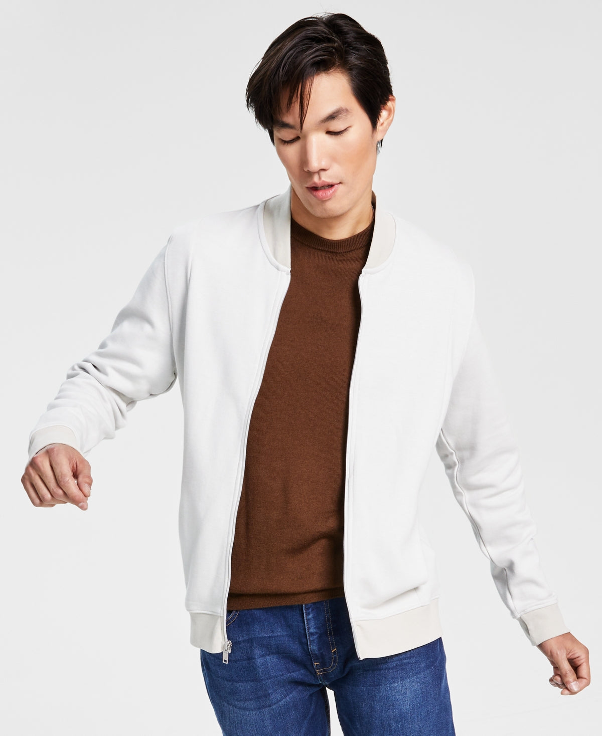 Jaqueta masculina Alfani com zíper frontal marrom tamanho extragrande