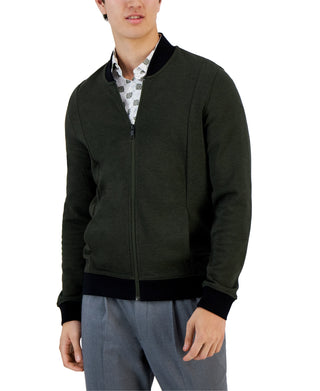 Jaqueta masculina Alfani com zíper frontal, verde, tamanho pequeno
