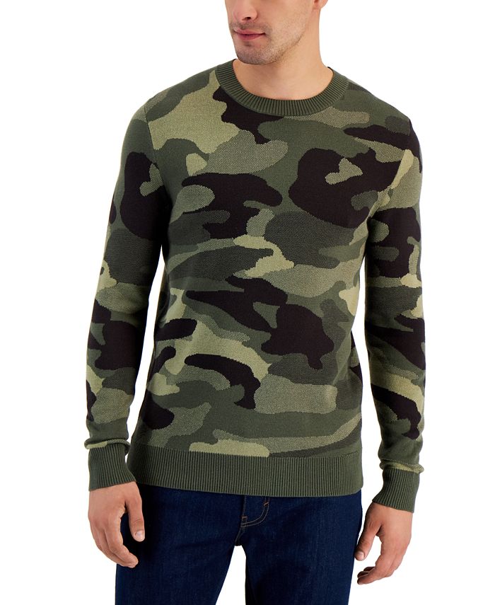 Suéter masculino Alfani com estampa camuflada e gola redonda, verde, tamanho extragrande