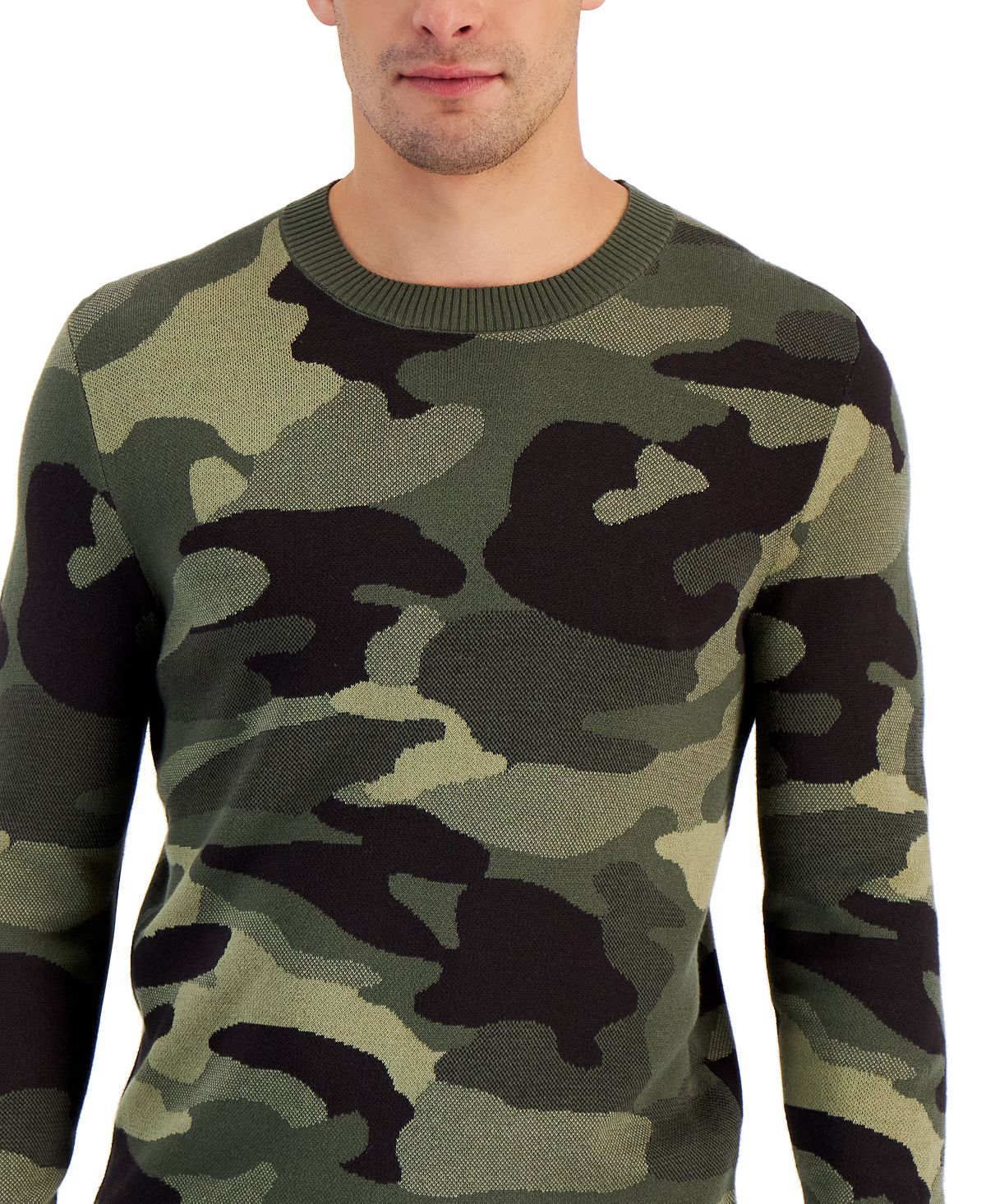 Suéter masculino Alfani com estampa camuflada e gola redonda, verde, tamanho extragrande