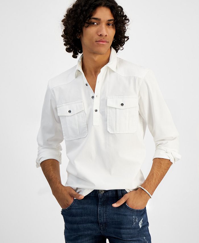 Camisa masculina popover regular fit com botões, vários tamanhos XXG