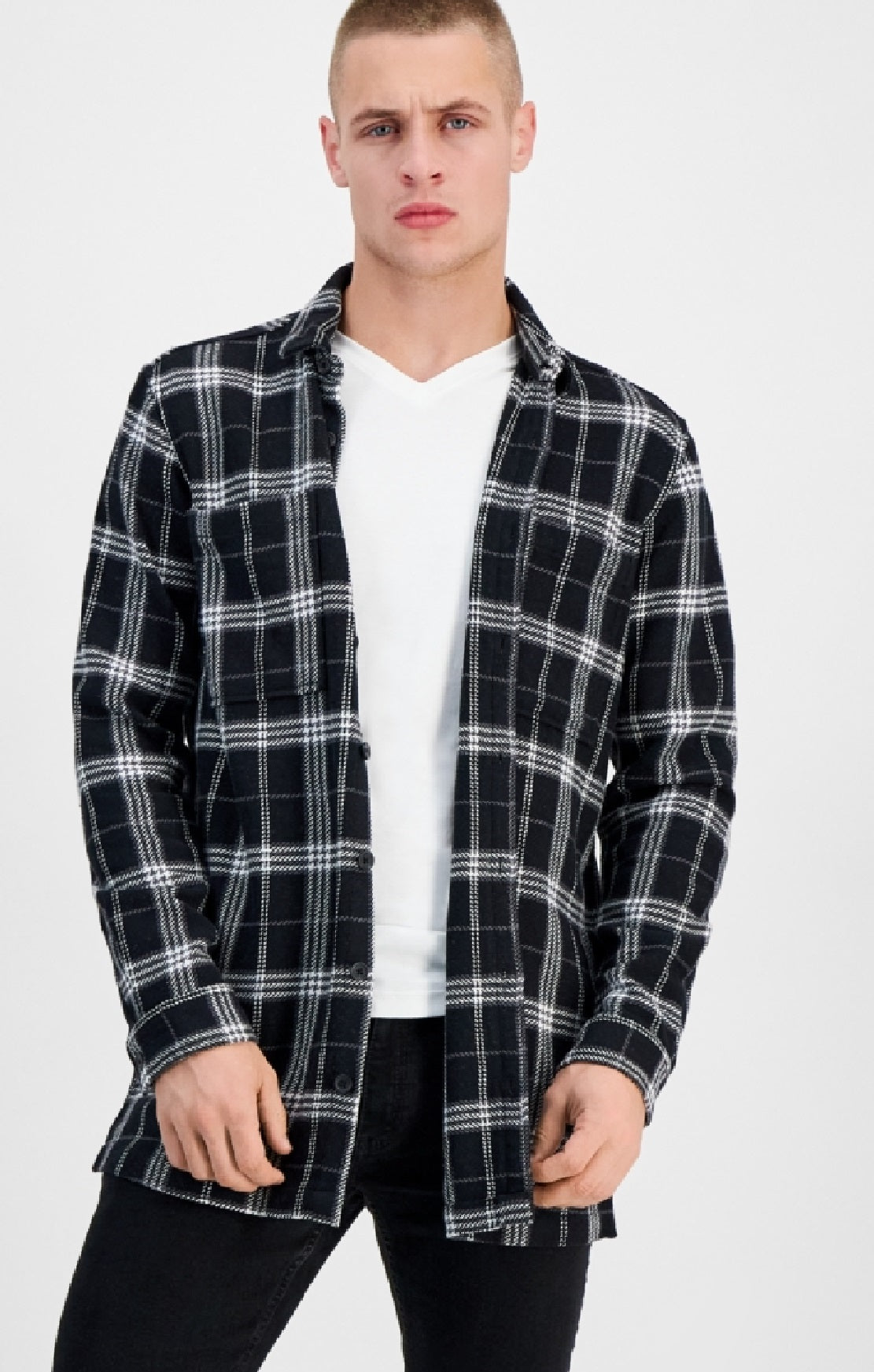 Camisa xadrez clássica masculina INC International Concepts Colon, tamanho grande, preta