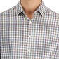 Camisa xadrez masculina Club Room com botões e gola alta, bege, tamanho médio