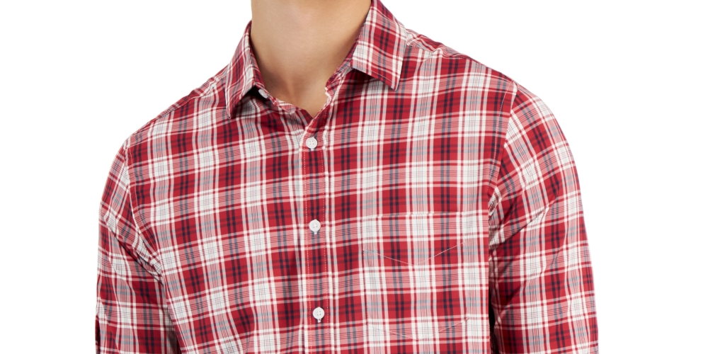 Camisa xadrez masculina Club Room Tech Woven com botões, vermelha, tamanho extragrande