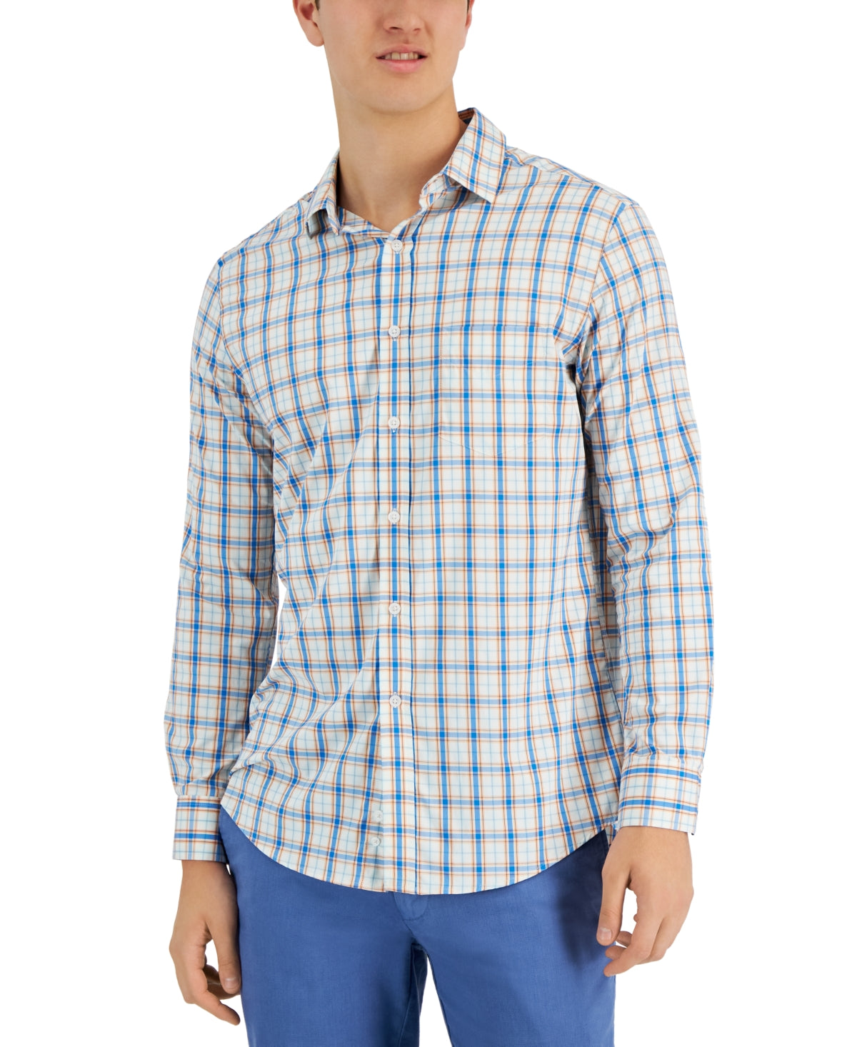 Camisa social masculina com botões e gola trançada, tamanho extragrande, azul