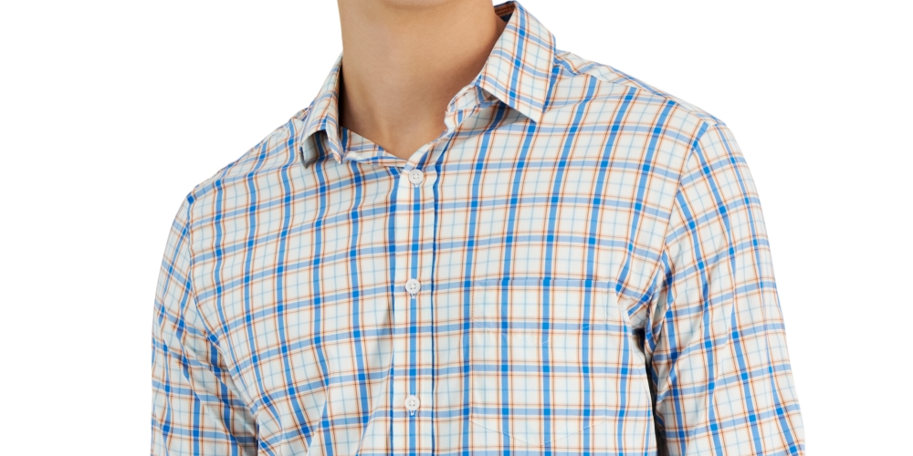 Camisa social masculina com botões e gola trançada, tamanho extragrande, azul