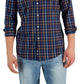 Camisa xadrez masculina Club Room com botões, azul, tamanho pequeno