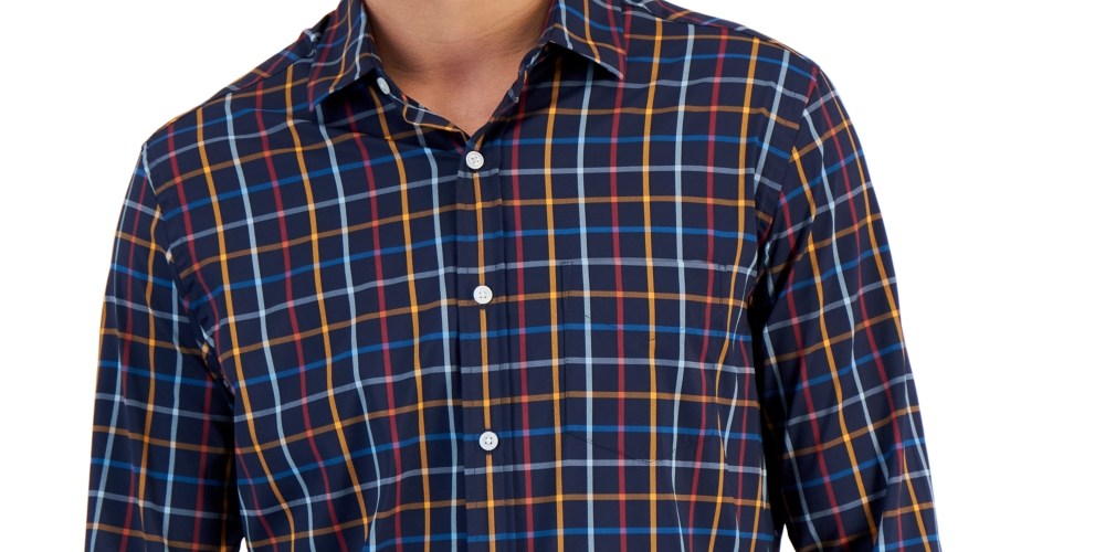 Camisa xadrez masculina Club Room com botões, azul, tamanho pequeno