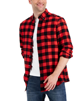 Camisa de flanela xadrez masculina Club Room, tamanho XX-G, tamanho regular, vermelha