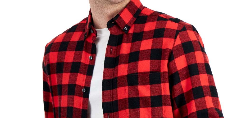 Camisa de flanela xadrez masculina Club Room, tamanho XX-G, tamanho regular, vermelha