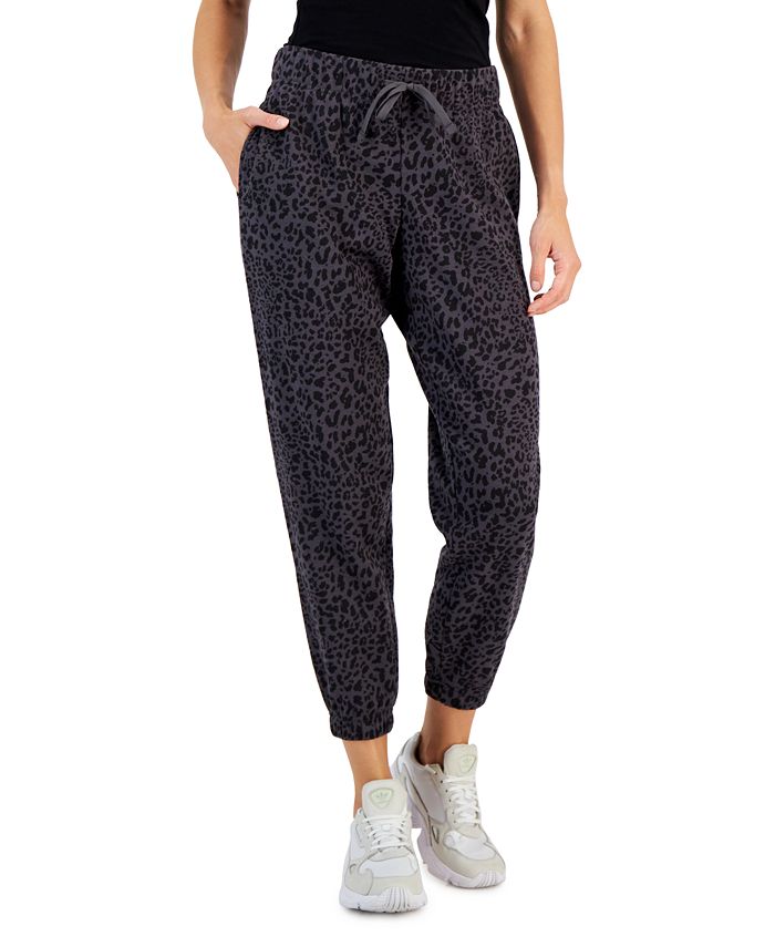 Calça jogger feminina ID Ideology com estampa de chita e lã, preta, tamanho médio
