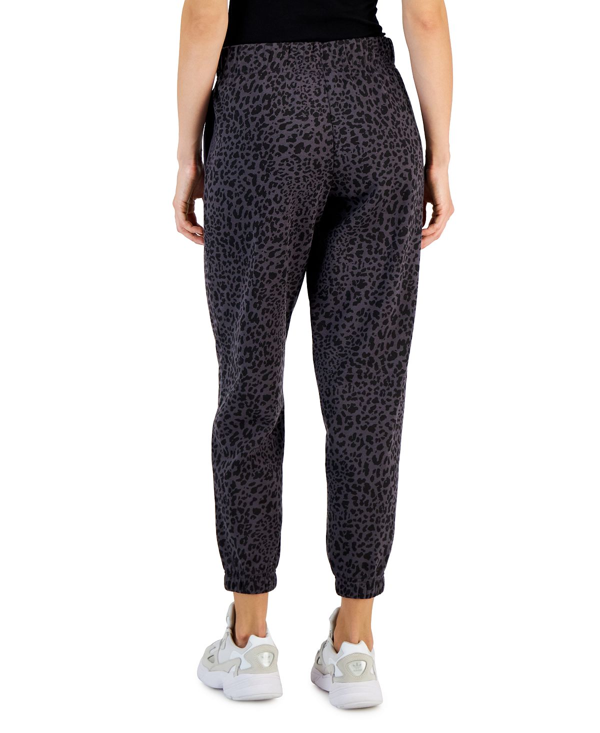 Calça jogger feminina ID Ideology com estampa de chita e lã, preta, tamanho médio