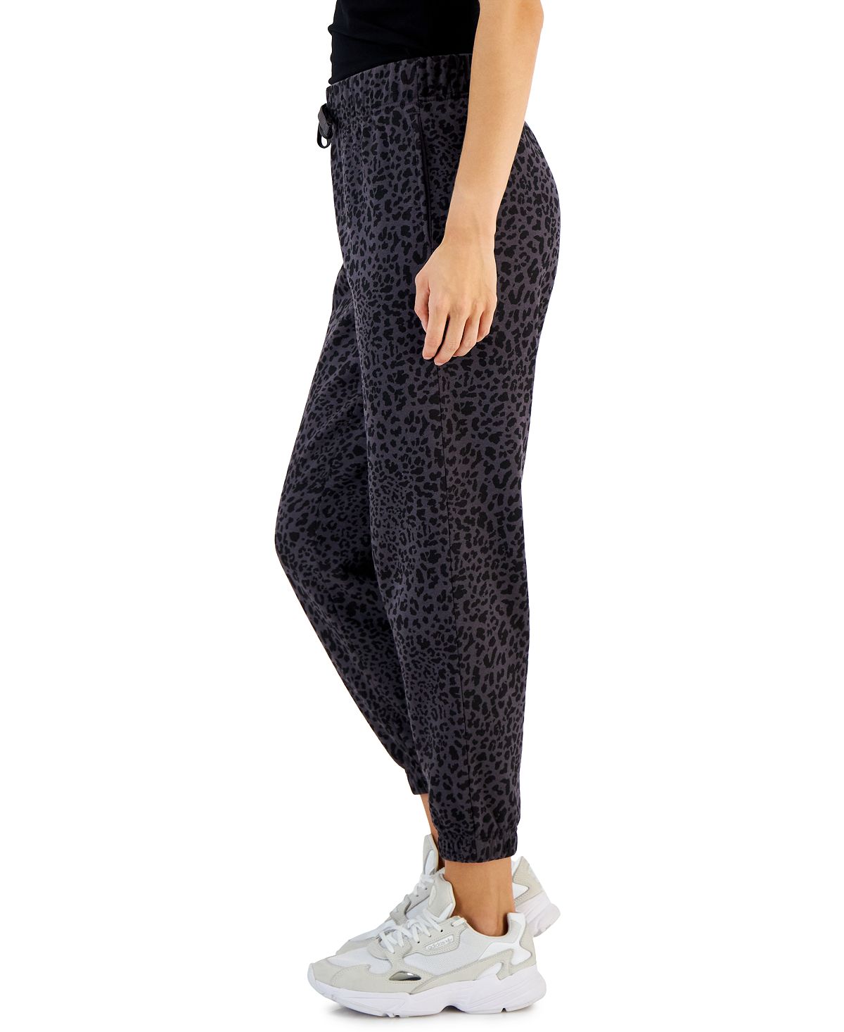 Calça jogger feminina ID Ideology com estampa de chita e lã, preta, tamanho médio