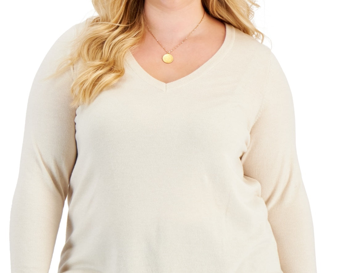 Suéter feminino com decote em V estilo &amp; co marrom tamanho 2X