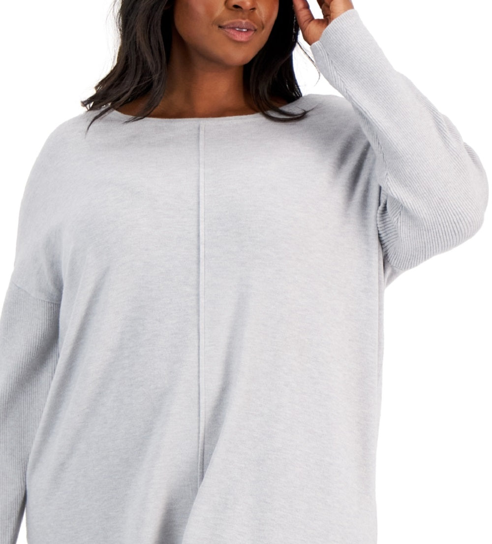 Suéter túnica feminino com costura frontal estilo &amp; co, cinza, tamanho 2X